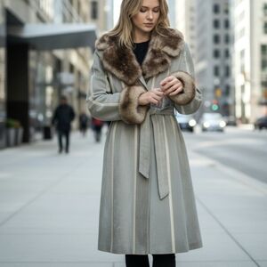 Vintage 70s Leather Penny Lane Coat, Gray Suede Striped 20s Style Barcelona / 10